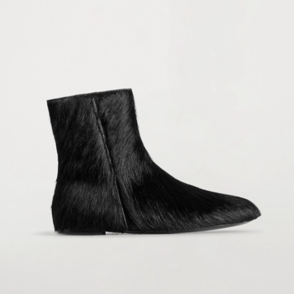 COS Pony Hair Effect Leather Sock Bootie Black Size 38 / US 7